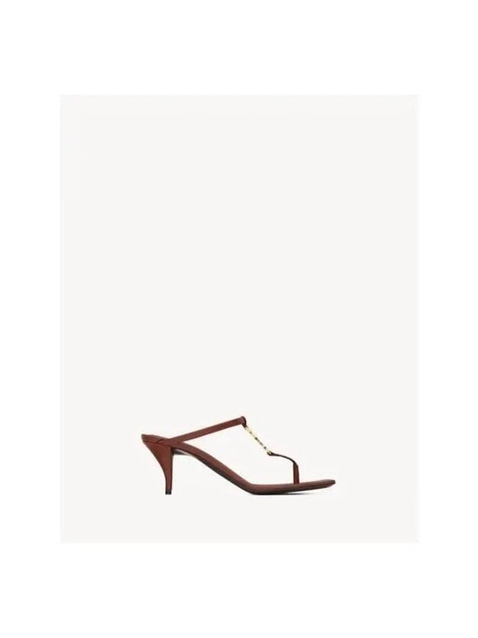 Cassandre Soft Leather Sandal Heels Brown - SAINT LAURENT - BALAAN 2