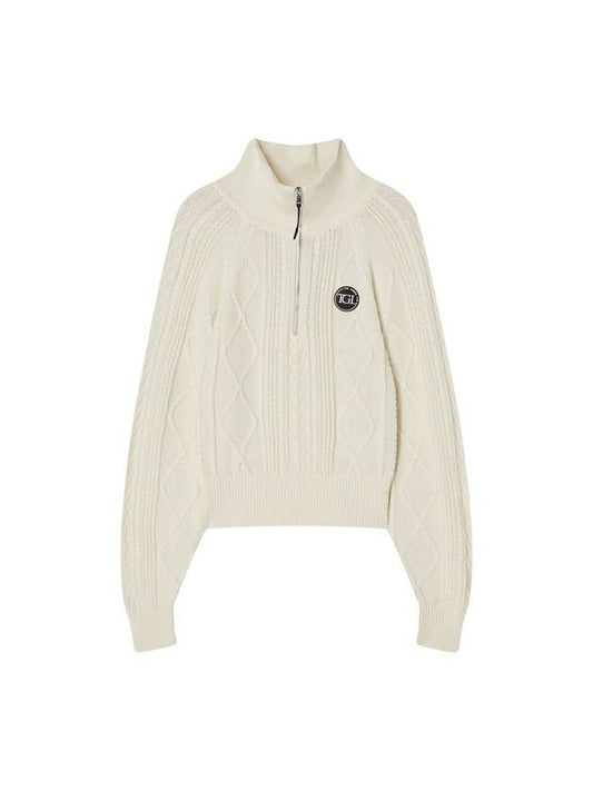 Cable Half Zip-Up Sweater Ivory - THE GREEN LAB - BALAAN 1