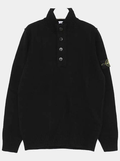 Wappen Patch Half Button Lambswool Knit Top Black - STONE ISLAND - BALAAN 2