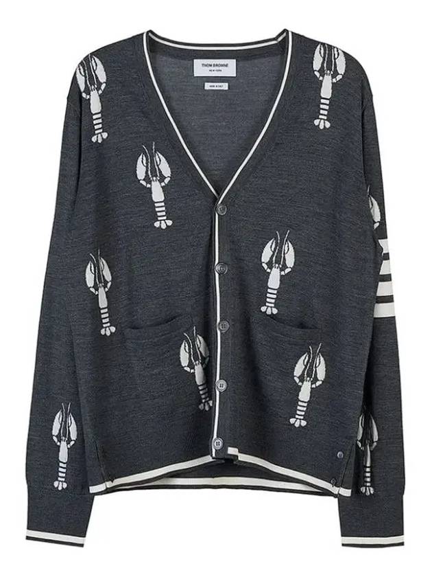 Lobster Merino Relaxed V-neck Cardigan Medium Grey - THOM BROWNE - BALAAN 2