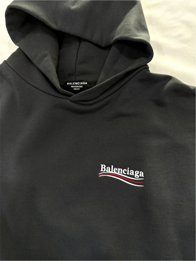 S Men Political Embroidery Logo Large Fit Hooded Sweatshirt Gray - BALENCIAGA - BALAAN 6