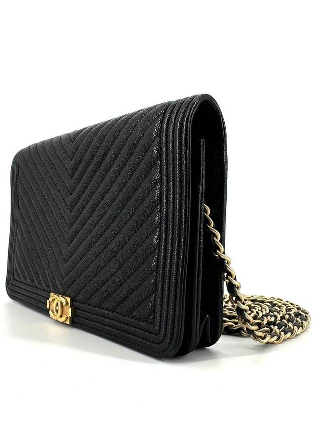 Gold Boy Caviar Chevron WOC Mini Bag Cross - CHANEL - BALAAN 3