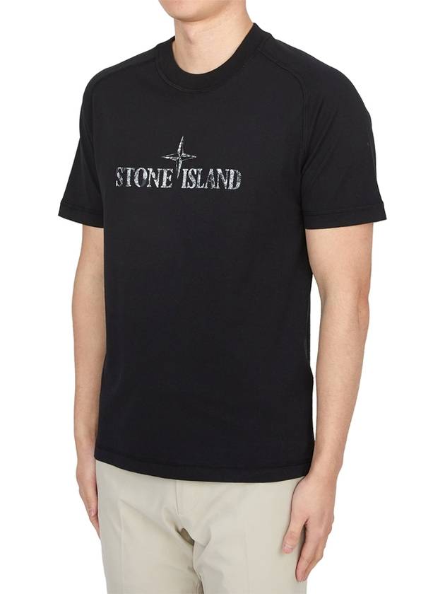 Logo Cotton Short Sleeve T-Shirt Black - STONE ISLAND - BALAAN 3