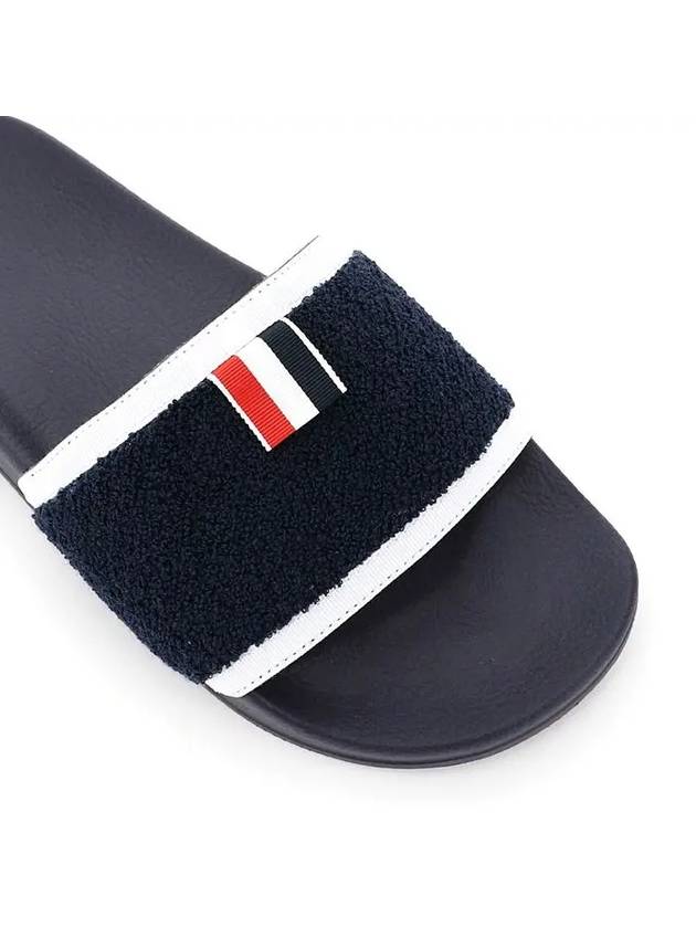 Men's Three-Stripe Tab Terry Slide Slippers Navy - THOM BROWNE - BALAAN 5