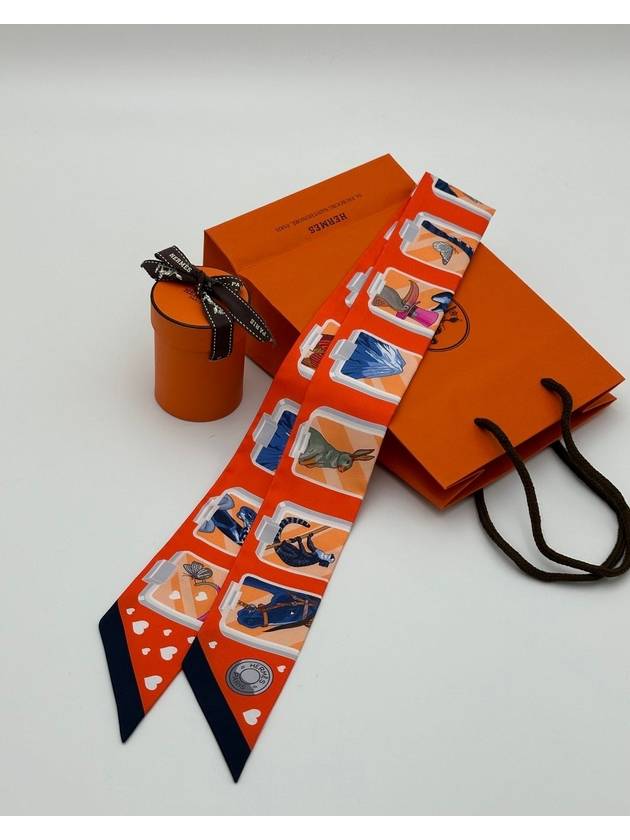 Twilly Story Orange Blue Orange Petite Scarf H063875S - HERMES - BALAAN 1