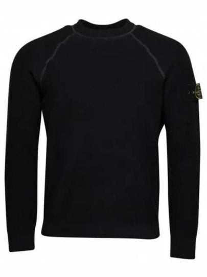 Raw Cotton Badge Crew Neck Knit Top Black - STONE ISLAND - BALAAN 2