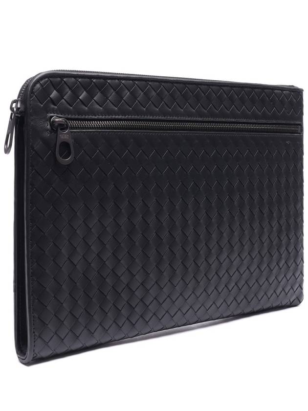 Intrecciato Weaving Zipper Clutch Bag Black - BOTTEGA VENETA - BALAAN 4