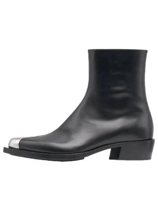 Silver Metal Toe Leather Boots Black - ALEXANDER MCQUEEN - BALAAN 1