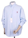 Heart Logo Boxy Fit Button Long Sleeve Shirt Sky Blue - AMI - BALAAN 6