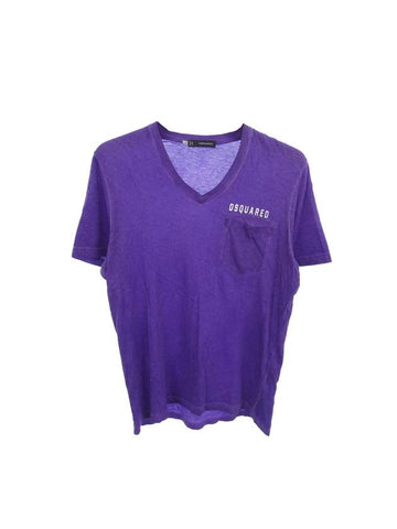 Vintage V-Neck Washed Short-Sleeved T-Shirt Purple - DSQUARED2 - BALAAN 1