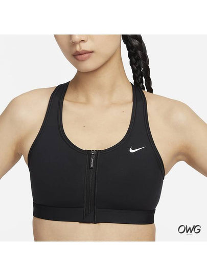 Swoosh Front Zipper Dri Fit Padded Sports Bra Black - NIKE - BALAAN 2