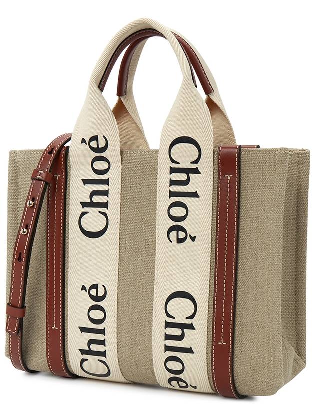 Woody Small Canvas Tote Bag White Brown Beige - CHLOE - BALAAN 3