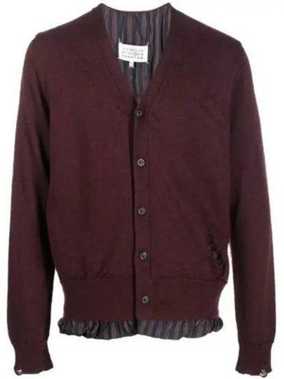 Men's Distressed Cardigan Burgundy - MAISON MARGIELA - BALAAN 2