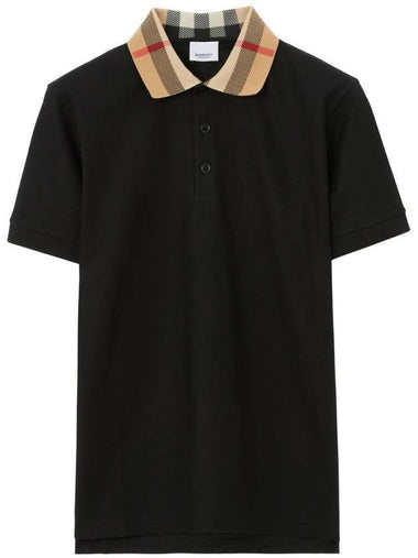 Check Collar Cotton Polo Shirt Black - BURBERRY - BALAAN 1