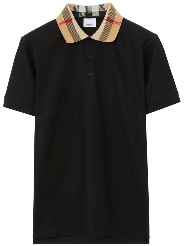 Check Collar Cotton Polo Shirt Black - BURBERRY - BALAAN 1