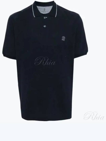 Embroidered Logo Short Sleeve Polo Shirt Navy - BRUNELLO CUCINELLI - BALAAN 2