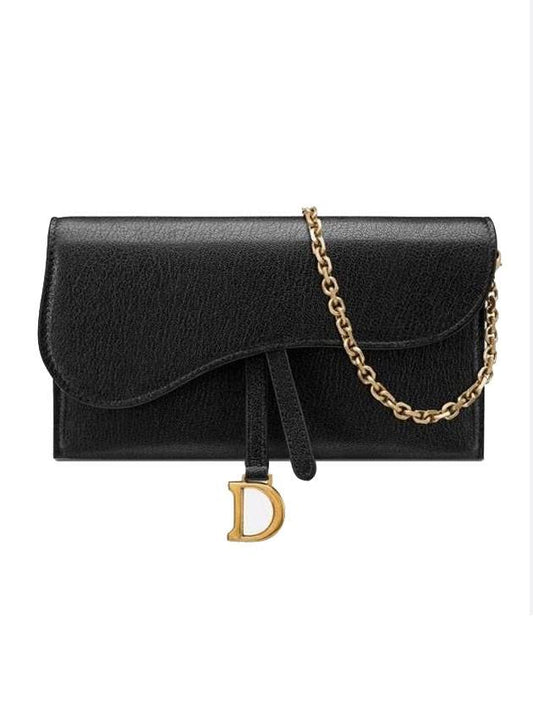 Long Saddle Chain Goatskin Shoulder Bag Black - DIOR - BALAAN 1