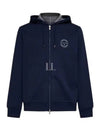 Logo Print Double Fleece Zip Up Hoodie Dark Blue - BRUNELLO CUCINELLI - BALAAN 2