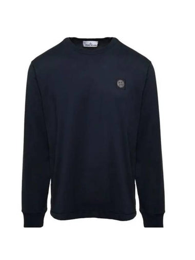 Cotton Jersey Slim Fit Long Sleeve T Shirt Navy Blue - STONE ISLAND - BALAAN 1