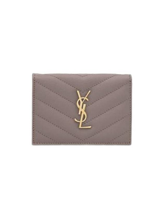 Monogram Caviar Embossed Business Card Wallet Fog - SAINT LAURENT - BALAAN 1