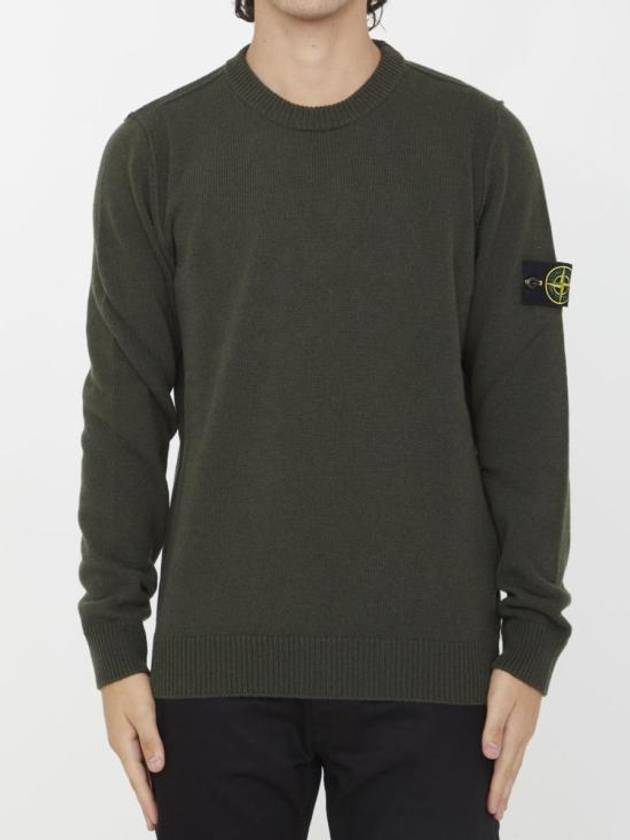 Logo Patch Crew Neck Wool Knit Top Khaiki - STONE ISLAND - BALAAN 1