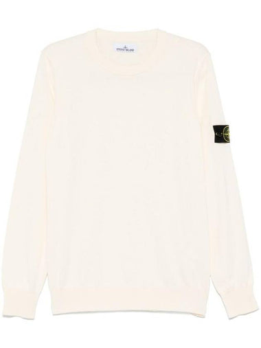 5100053 Soft Organic Cotton Small Roll Detail Crew Neck Knit Top Ivory - STONE ISLAND - BALAAN 1