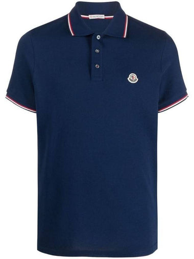 Stripe Trimming Logo Short Sleeve Polo Shirt Indigo Blue - MONCLER - BALAAN 1