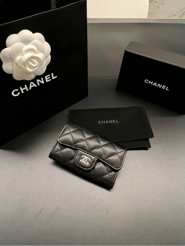 Classic Card Holder Grained Calfskin Silver Black - CHANEL - BALAAN 7