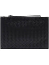 Intrecciato Strap Large Clutch Bag Black - BOTTEGA VENETA - BALAAN 3