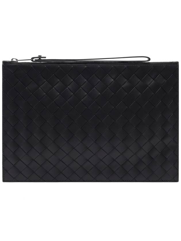 Intrecciato Strap Large Clutch Bag Black - BOTTEGA VENETA - BALAAN 3