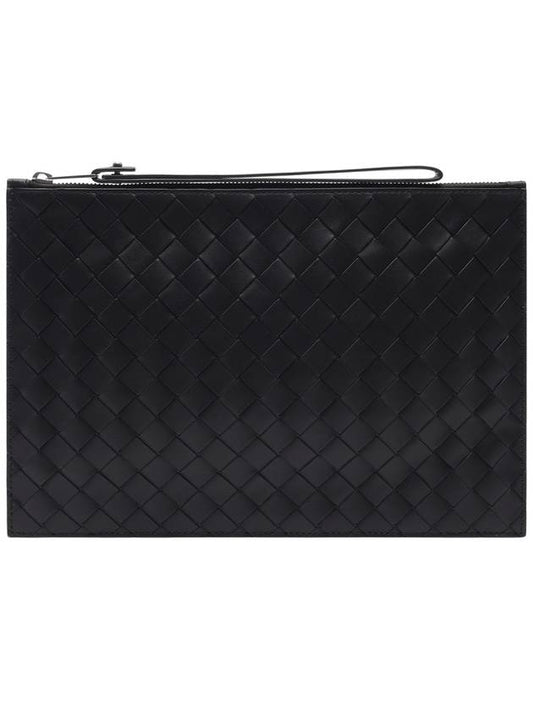 Intrecciato Strap Large Clutch Bag Black - BOTTEGA VENETA - BALAAN 2