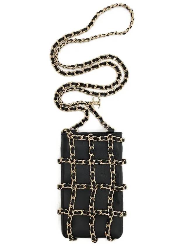 Leather chain phone holder black champagne gold 3ET1867 - CHANEL - BALAAN 1