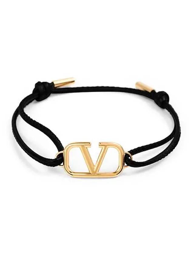 V Logo Signature Leather Bracelet Black - VALENTINO - BALAAN 6