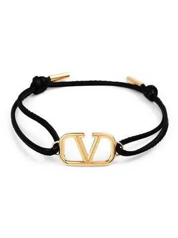 V Logo Leather Bracelet Gold Black - VALENTINO - BALAAN 1