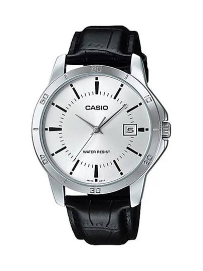 Leather Band Analog Watch Silver - CASIO - BALAAN 2