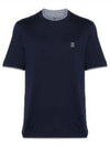 Cotton Short Sleeve T-Shirt Navy - BRUNELLO CUCINELLI - BALAAN 2