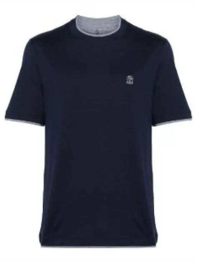 Cotton Short Sleeve T-Shirt Navy - BRUNELLO CUCINELLI - BALAAN 2