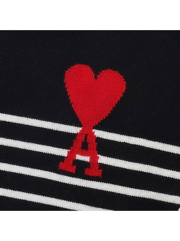 Men's Heart Logo Striped Turtleneck Black - AMI - BALAAN 7