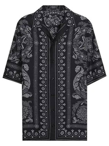 Men's Barocco Silhouette Silk Short Sleeve Shirt Black - VERSACE - BALAAN 1