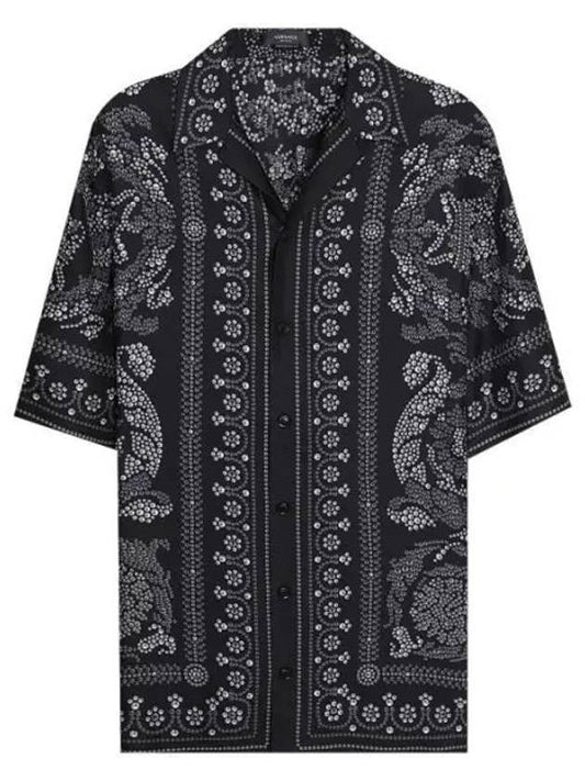 Men's Barocco Silhouette Silk Short Sleeve Shirt Black - VERSACE - BALAAN 1