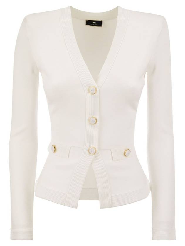 Shiny viscose cardigan with twin buttons - ELISABETTA FRANCHI - BALAAN 1