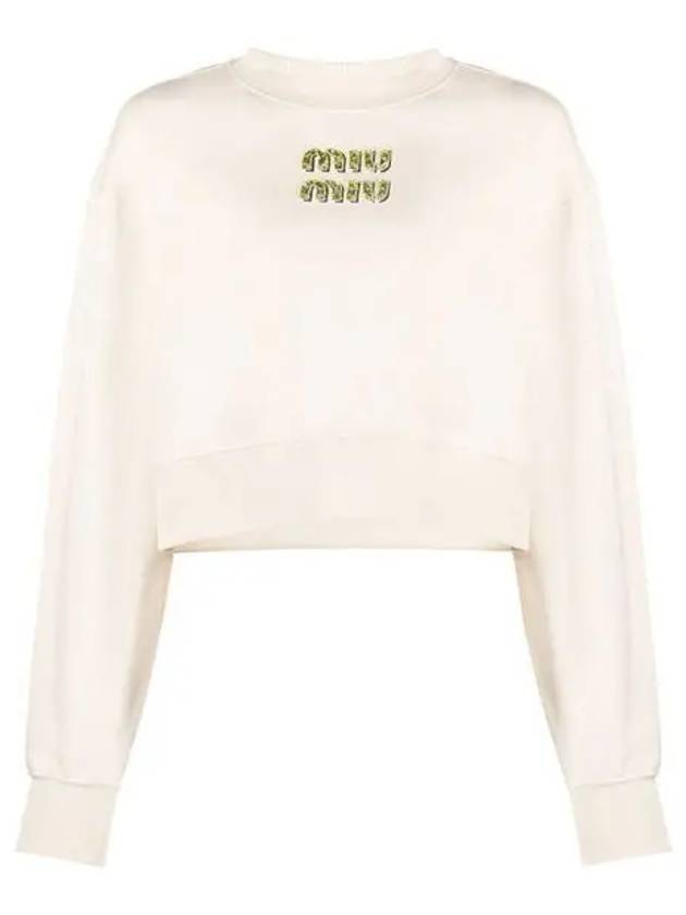 Embroidered Logo Cropped Sweatshirt Natural - MIU MIU - BALAAN 2