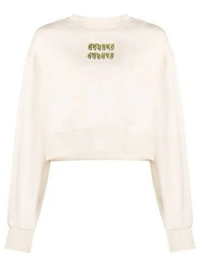 Embroidered Logo Cropped Sweatshirt Natural - MIU MIU - BALAAN 2