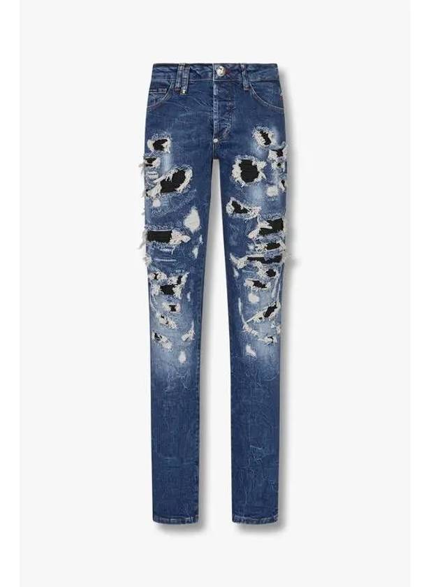 Men s Destroyed Straight Jeans Blue - PHILIPP PLEIN - BALAAN 1