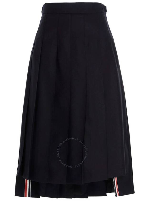 Super 120S Twill Below Knee Pleated Skirt Navy - THOM BROWNE - BALAAN 4