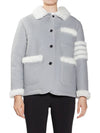 diagonal armband shearling jacket gray - THOM BROWNE - BALAAN.