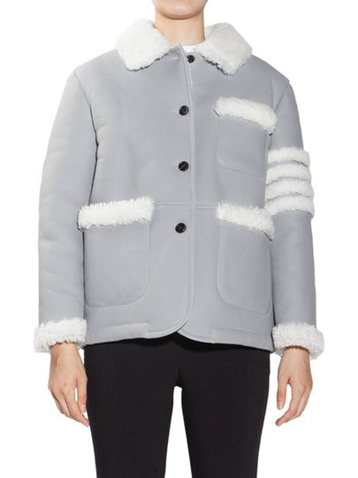 Reversed Shearling 4 Bar Round Collar Jacket Grey - THOM BROWNE - BALAAN 2