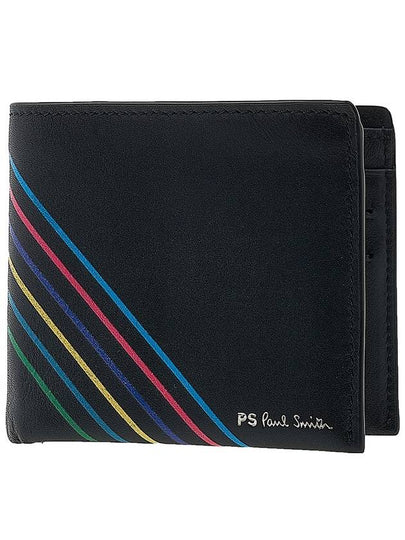 Rainbow Striped Leather Half Wallet Black - PAUL SMITH - BALAAN 2