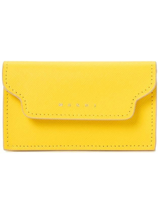 Logo Saffiano Leather Card Wallet Yellow - MARNI - BALAAN 1