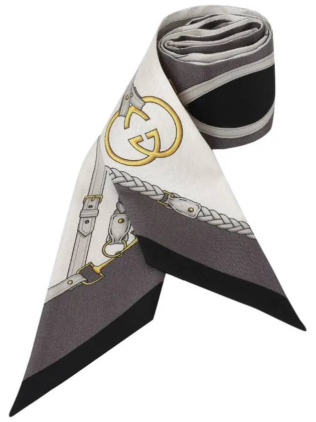 GUCCI Equestrian Print Silk Scarf Black Ivory 774762 3G001 9260 - GUCCI - BALAAN